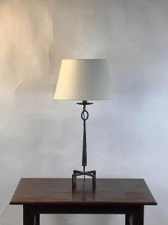 Tall Patinated Wrought Iron Table Lamp with Custom Parchment Shade - 4722458