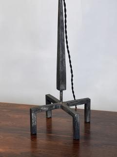 Tall Patinated Wrought Iron Table Lamp with Custom Parchment Shade - 4722459