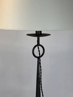 Tall Patinated Wrought Iron Table Lamp with Custom Parchment Shade - 4722460