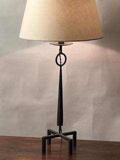 Tall Patinated Wrought Iron Table Lamp with Custom Parchment Shade - 4722461