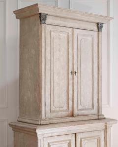 Tall Swedish cabinet in soft grey two piece early mid 19th century - 4437857