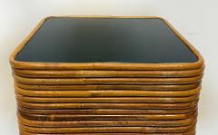 Tall Vintage Pencil Reed Rattan Pedestal with Black Glass - 4554892