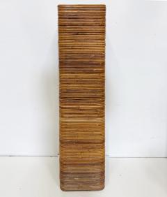 Tall Vintage Pencil Reed Rattan Pedestal with Black Glass - 4554893