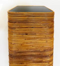 Tall Vintage Pencil Reed Rattan Pedestal with Black Glass - 4554894