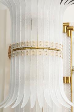 Tall White Frosted Murano Glass Piume or Feathers Chandelier with Brass Italy - 2949451