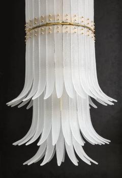 Tall White Frosted Murano Glass Piume or Feathers Chandelier with Brass Italy - 2949453