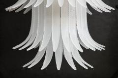 Tall White Frosted Murano Glass Piume or Feathers Chandelier with Brass Italy - 2949455