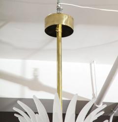 Tall White Frosted Murano Glass Piume or Feathers Chandelier with Brass Italy - 2949463