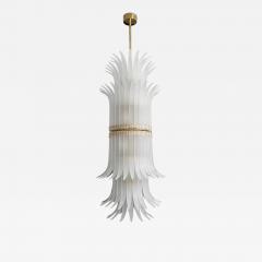 Tall White Frosted Murano Glass Piume or Feathers Chandelier with Brass Italy - 2952346