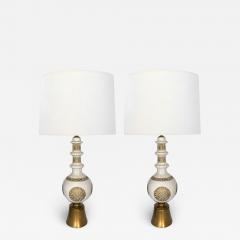 Tall and striking pair of ivory crackle glaze ceramic baluster form lamps - 2667529