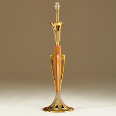 Tall pair of American wood and brass table lamps - 1964477