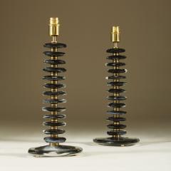 Tall pair of Italian Murano black glass Ripple lamps - 3045497