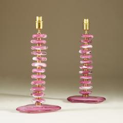 Tall pair of Italian Murano pink purple glass Pebble lamps - 1923130