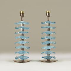 Tall pair of Murano aqua petal lamps - 4359874