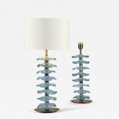 Tall pair of Murano aqua petal lamps - 4361726