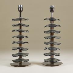 Tall pair of Murano grey petal lamps - 3594125