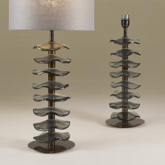 Tall pair of Murano grey petal lamps - 3594126