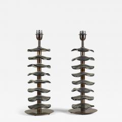 Tall pair of Murano grey petal lamps - 3601833