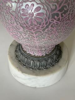 Tall pair of reverse silvered lamps with applied floral vine decoration - 2617743