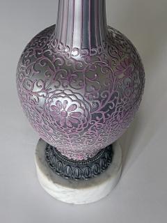 Tall pair of reverse silvered lamps with applied floral vine decoration - 2617744