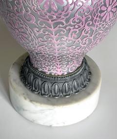 Tall pair of reverse silvered lamps with applied floral vine decoration - 2617745