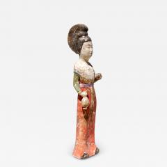 Tang Dynasty Painted Terracotta Female Court Attendant - 3081576