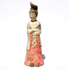 Tang Dynasty Paited Terracotta Female Attendant - 3078617