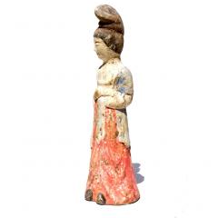 Tang Dynasty Paited Terracotta Female Attendant - 3078619