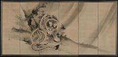 Tani Bunchu 19th Century Japanese Screen Pair Tiger Dragon by Tani Bunchu  - 3852870