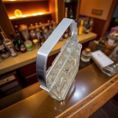 Tantalus Decanter Set with Restored Metal Case and Geometric Glass Bottles - 4217266