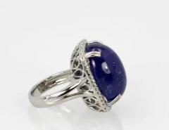 Tanzanite Cabochon 34 Carats Diamond Cocktail Ring 18 Karat Gold Setting - 3448889