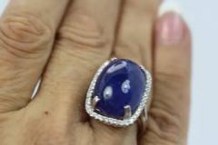 Tanzanite Cabochon 34 Carats Diamond Cocktail Ring 18 Karat Gold Setting - 3448890