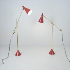 Tapio Wirkkala Pair of Tapio Wirkkala Adjustable Floor Lamps Model K10 11 in Red Idman 1950s - 4326078