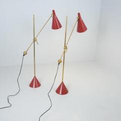 Tapio Wirkkala Pair of Tapio Wirkkala Adjustable Floor Lamps Model K10 11 in Red Idman 1950s - 4326084