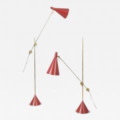 Tapio Wirkkala Pair of Tapio Wirkkala Adjustable Floor Lamps Model K10 11 in Red Idman 1950s - 4329123