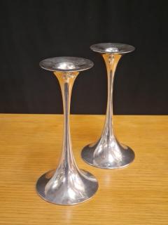 Tapio Wirkkala Tapio Wirkkala Pair of Trumpet Candle Holders In Silver Kultakeskus Oy 1980s - 4125386