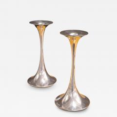 Tapio Wirkkala Tapio Wirkkala Pair of Trumpet Candle Holders In Silver Kultakeskus Oy 1980s - 4130658