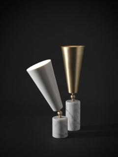 Tato Italia Vox Table Lamp in White Carrara Marble Satin Brass and White - 1031014