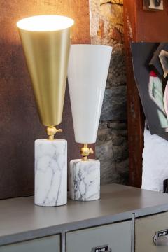 Tato Italia Vox Table Lamp in White Carrara Marble Satin Brass and White - 1031017