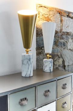 Tato Italia Vox Table Lamp in White Carrara Marble Satin Brass and White - 1031018