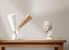 Tato Italia Vox Table Lamp in White Carrara Marble Satin Brass and White - 1031020