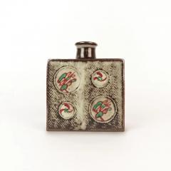 Tatsuzo Shimaoka Jomon Zogan Square Flask with Rope Imprint and Geometric Inlay Motif - 3016255
