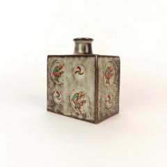 Tatsuzo Shimaoka Jomon Zogan Square Flask with Rope Imprint and Geometric Inlay Motif - 3016257