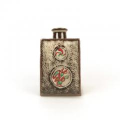 Tatsuzo Shimaoka Jomon Zogan Square Flask with Rope Imprint and Geometric Inlay Motif - 3016258
