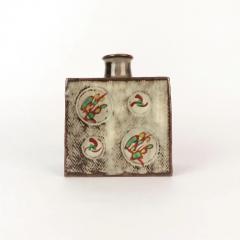 Tatsuzo Shimaoka Jomon Zogan Square Flask with Rope Imprint and Geometric Inlay Motif - 3016273