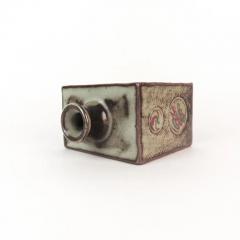 Tatsuzo Shimaoka Jomon Zogan Square Flask with Rope Imprint and Geometric Inlay Motif - 3016274