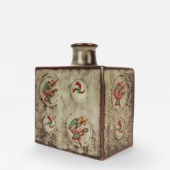 Tatsuzo Shimaoka Jomon Zogan Square Flask with Rope Imprint and Geometric Inlay Motif - 3033924
