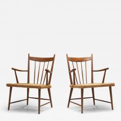 Teak Slatback Chairs with Woven Danish Cord Seats Denmark ca 1960s - 3450542