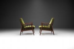 Teak Upholstered Armchairs with Slat Armrests Denmark 1960s - 2864459