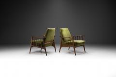 Teak Upholstered Armchairs with Slat Armrests Denmark 1960s - 2864460